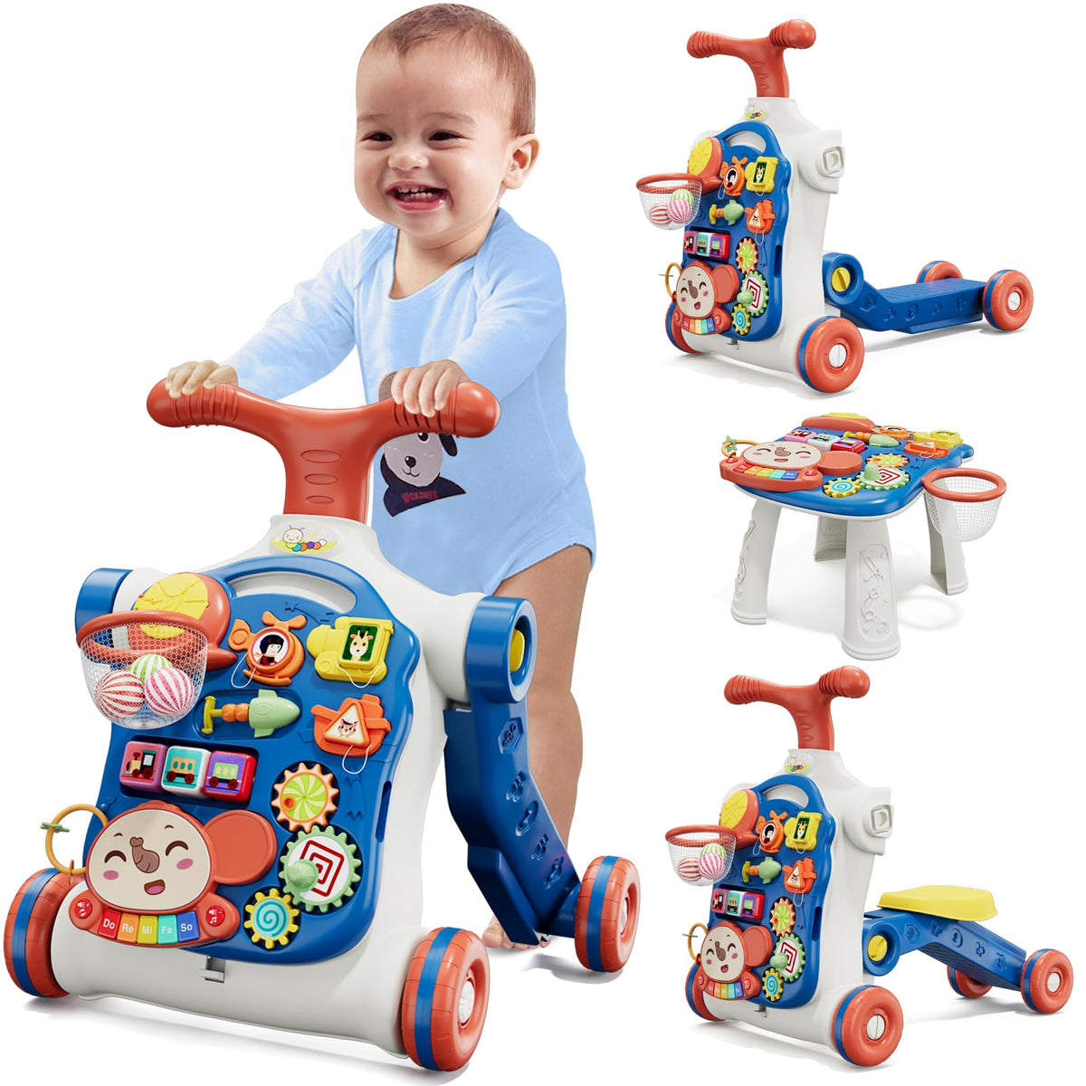 HYES 5-in-1 blue push walker in walker mode supports early walking.