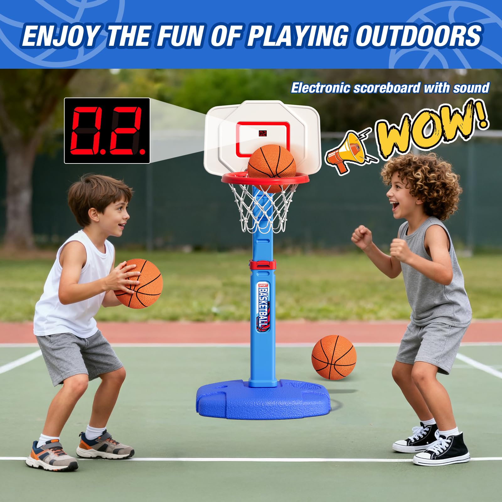 HYES adjustable-height pole with five levels to grow with kids.