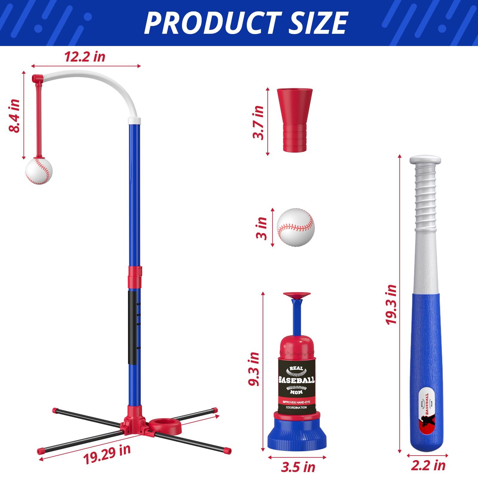 HYES blue sturdy base minimizes tipping during play.
