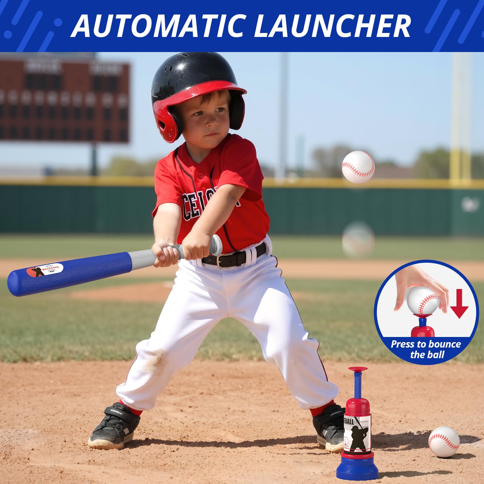 HYES blue retractable bat for versatile play.