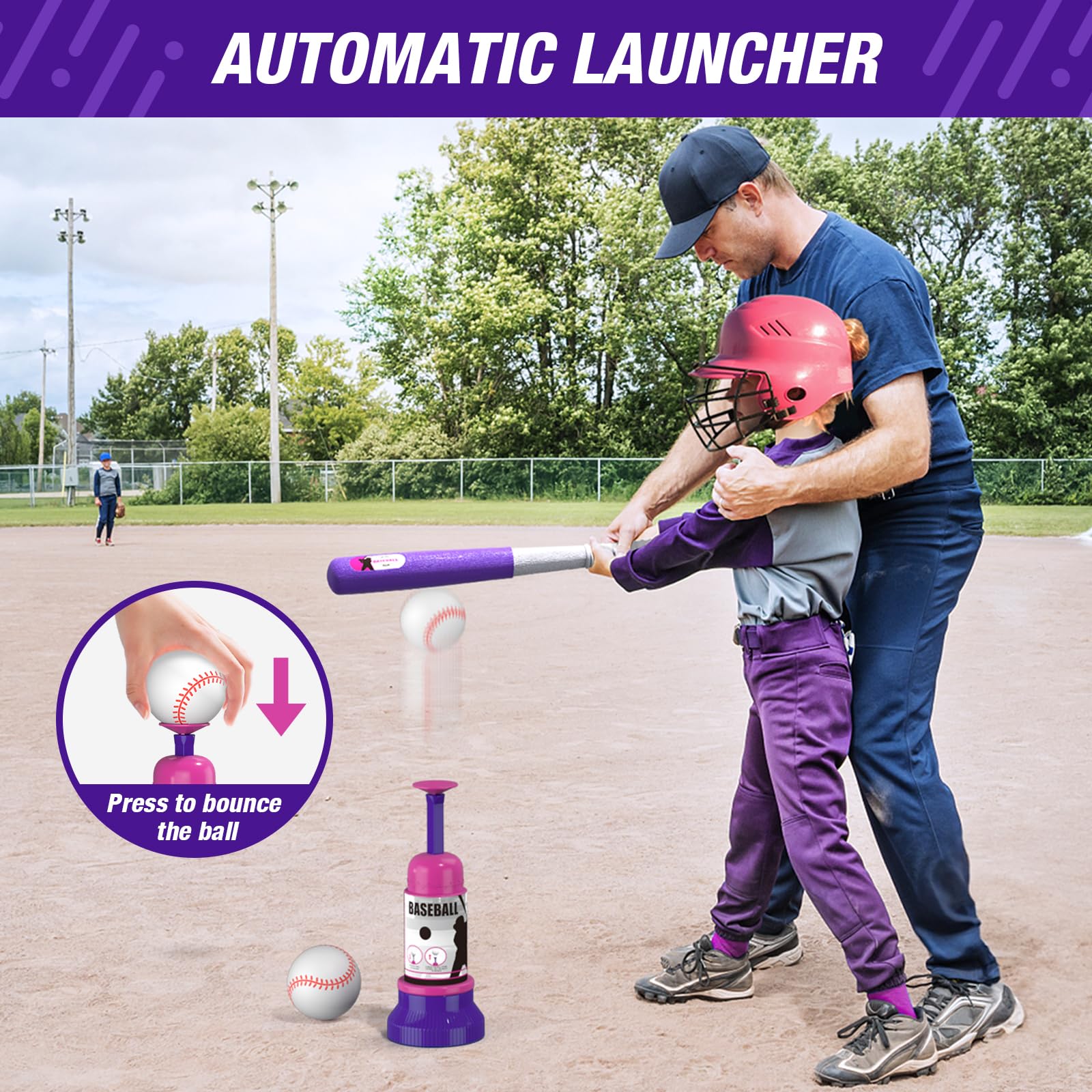 HYES baseball set height-adjustment enables growing players.