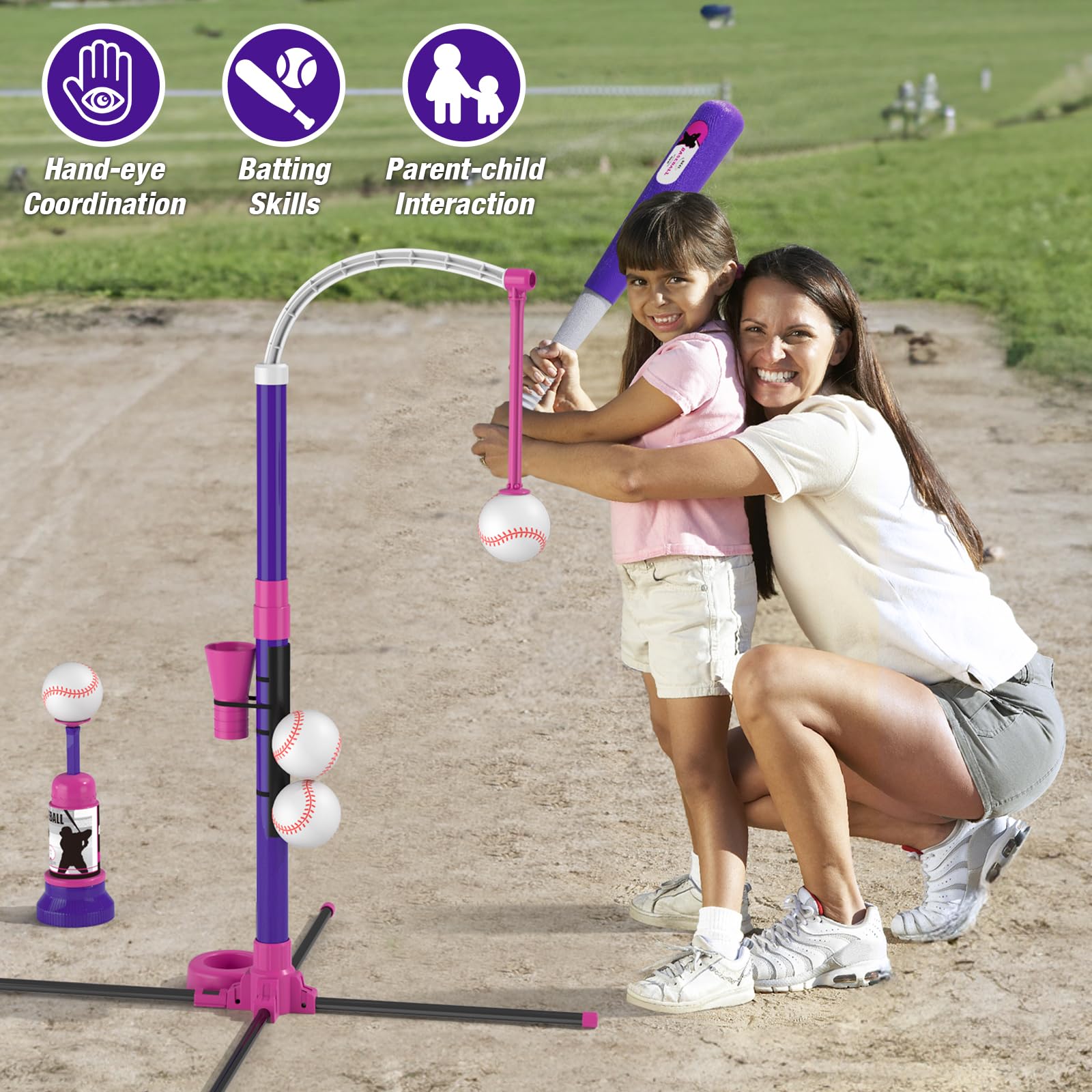 HYES baseball set retractable bat for easy storage.