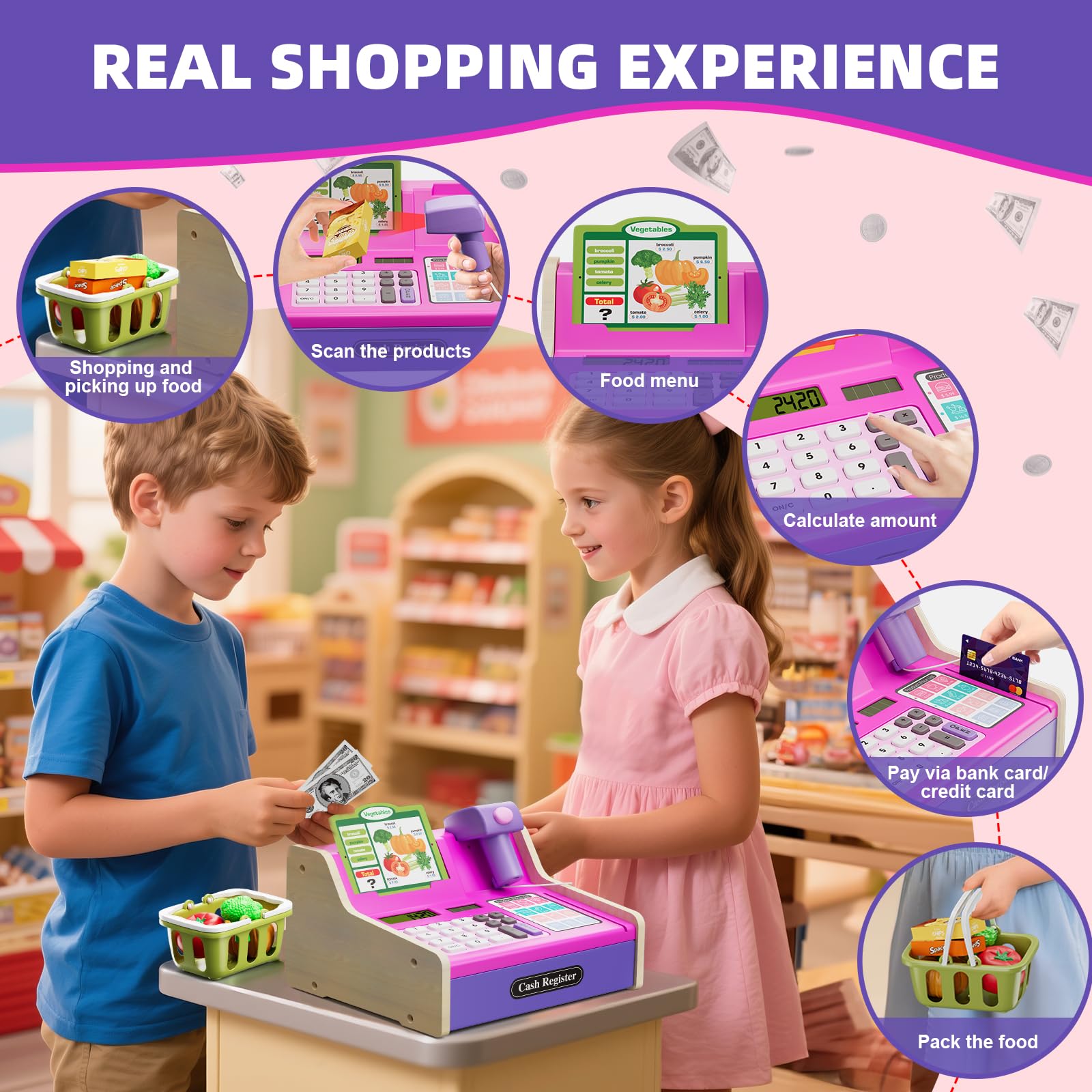 HYES electronic scanner with LED light and beep sounds for realistic checkout play