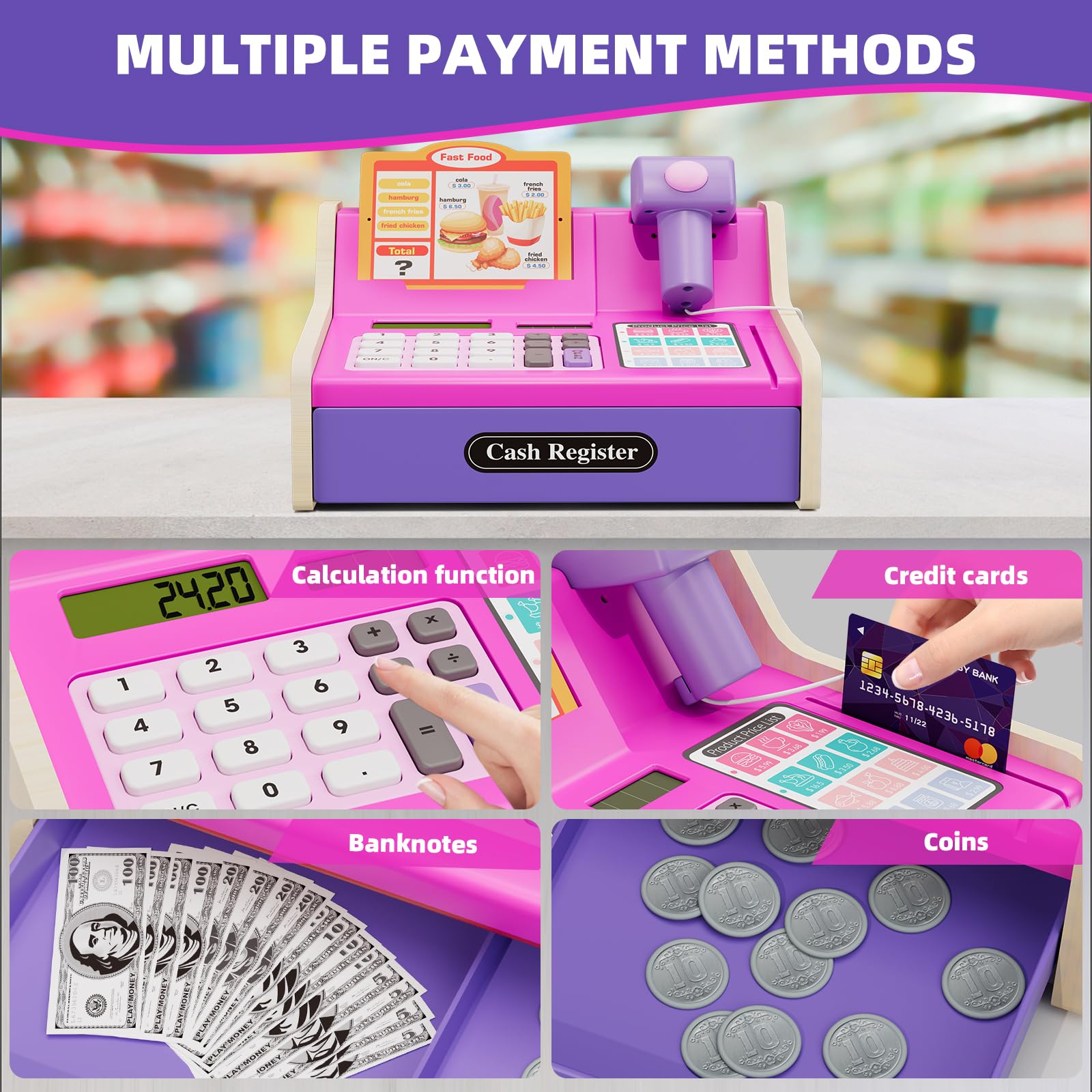 HYES pink cashier promotes colorful, interactive play for birthdays and playdates