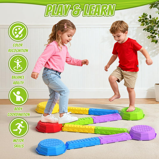 HYES color-coded stones engage toddlers in gross motor skill development through play.