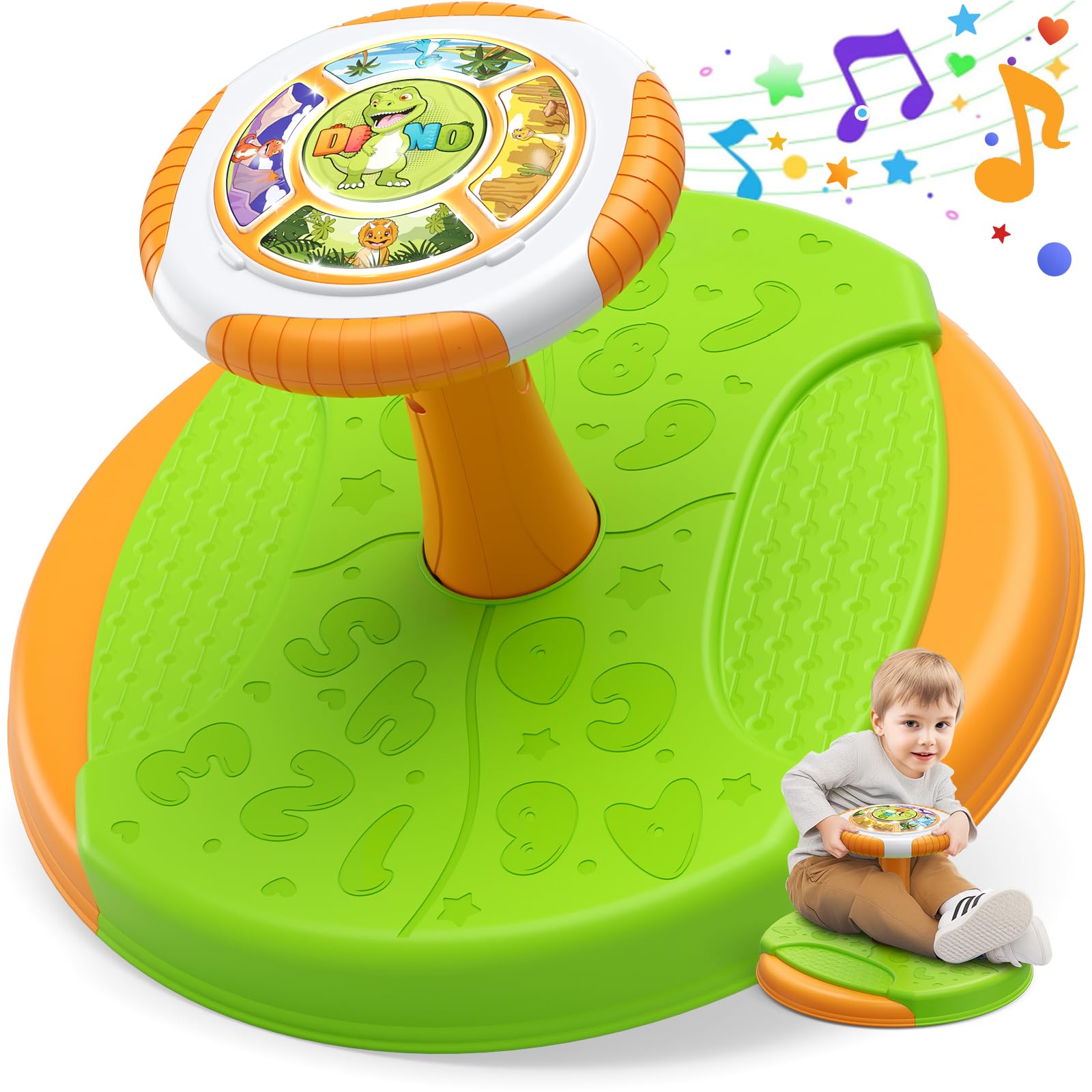 HYES Dinosaur Sit and Spin toy front view promotes active play and balance.