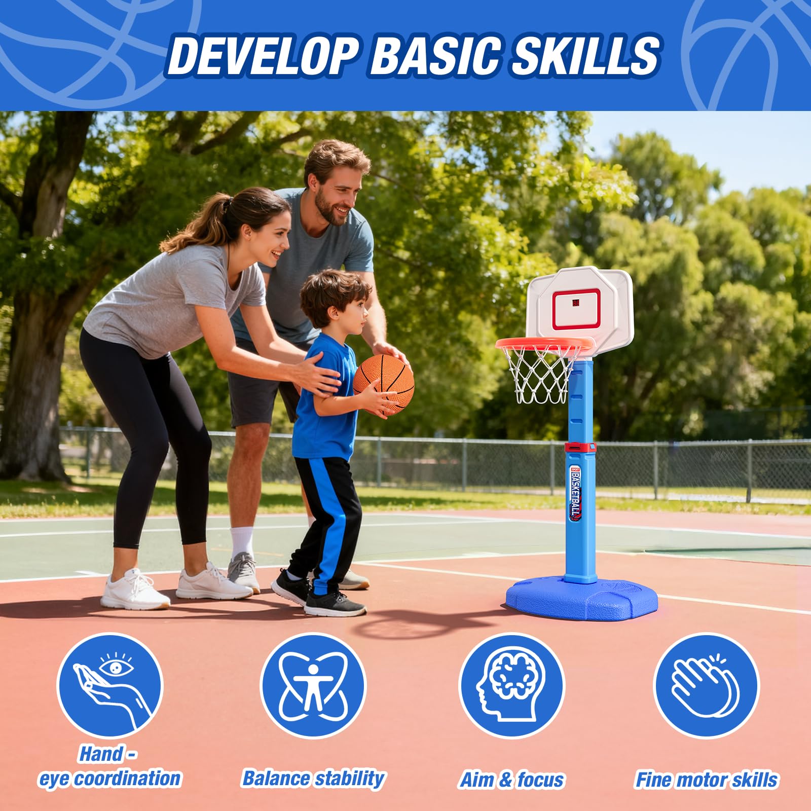 HYES easy-assembly package includes pump and balls for quick setup.