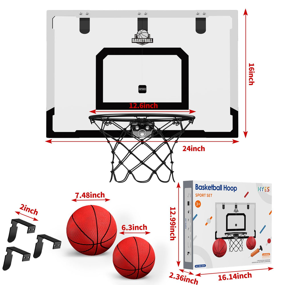 HYES includes large and small basketballs for varied home play.
