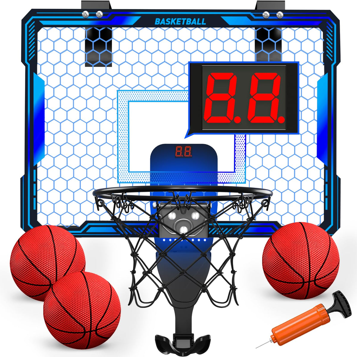 HYES indoor hoop with 7 LED lights for vibrant night play