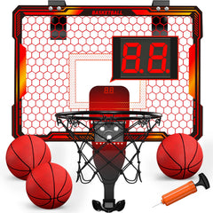 HYES mini basketball hoop over-door backboard with LED lights for immersive play.
