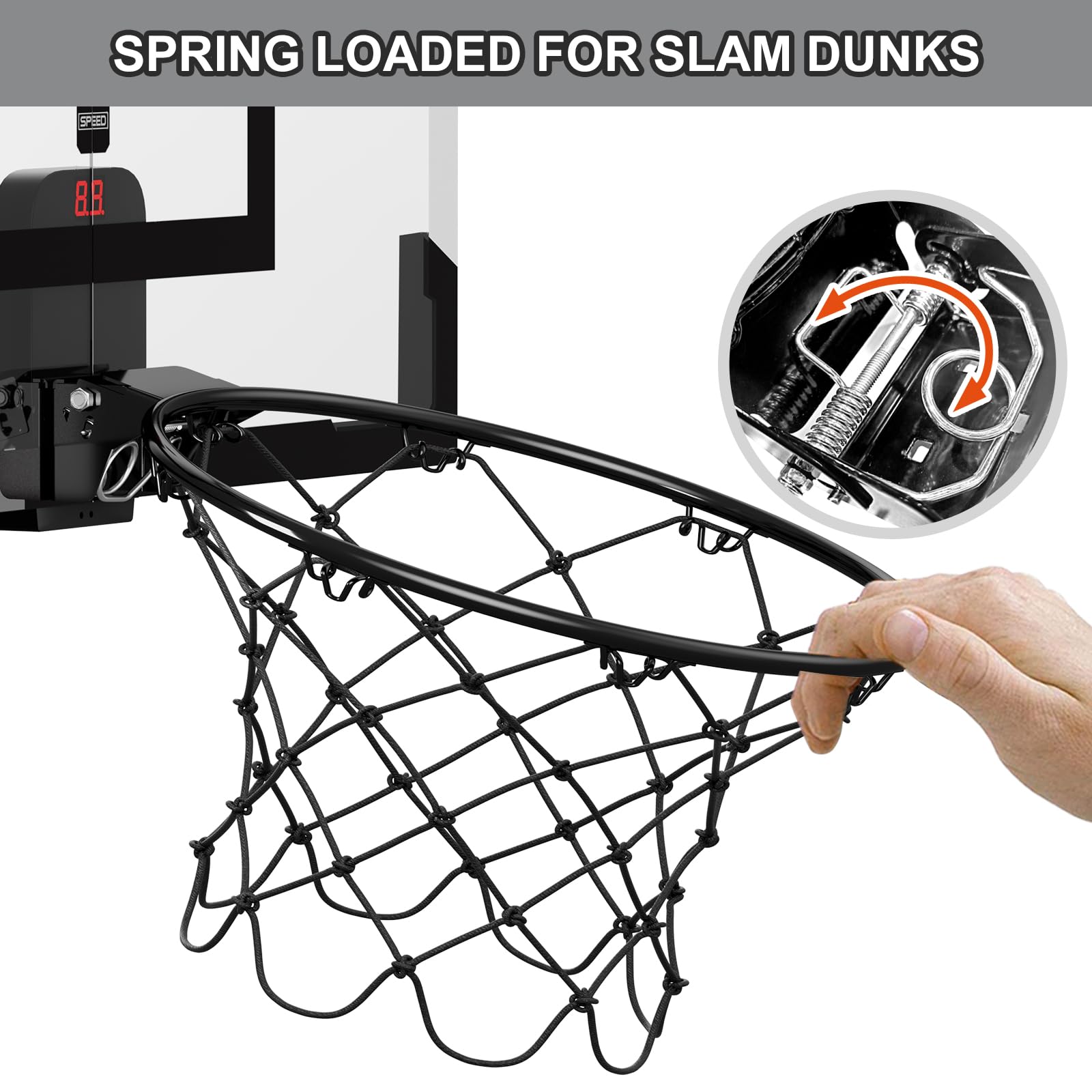 HYES shatterproof backboard keeps play quiet and stable