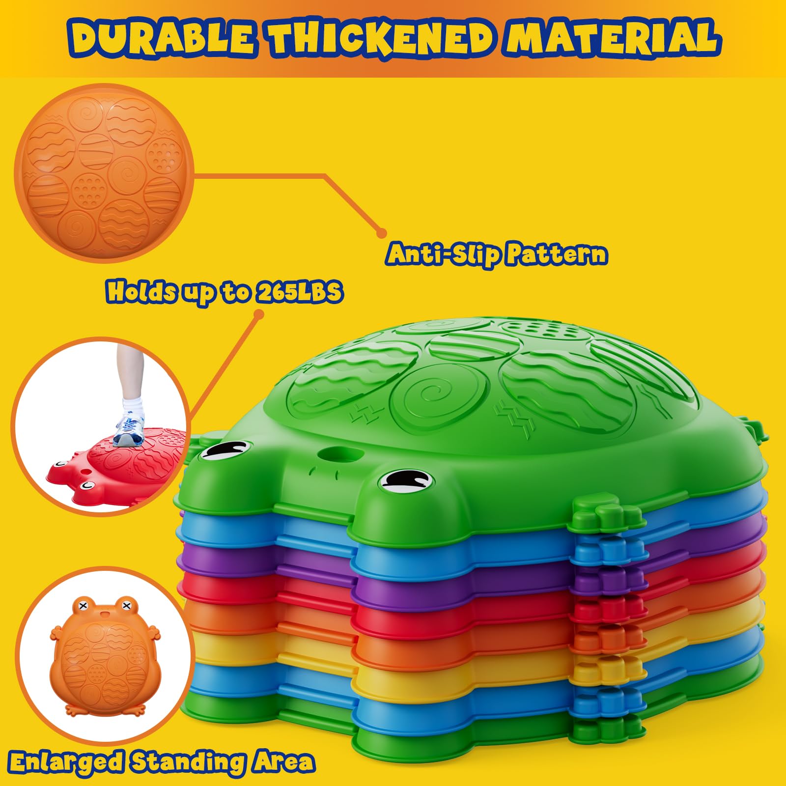 HYES stepping stones non-slip design keeps kids safe on carpet, grass, or bare feet.
