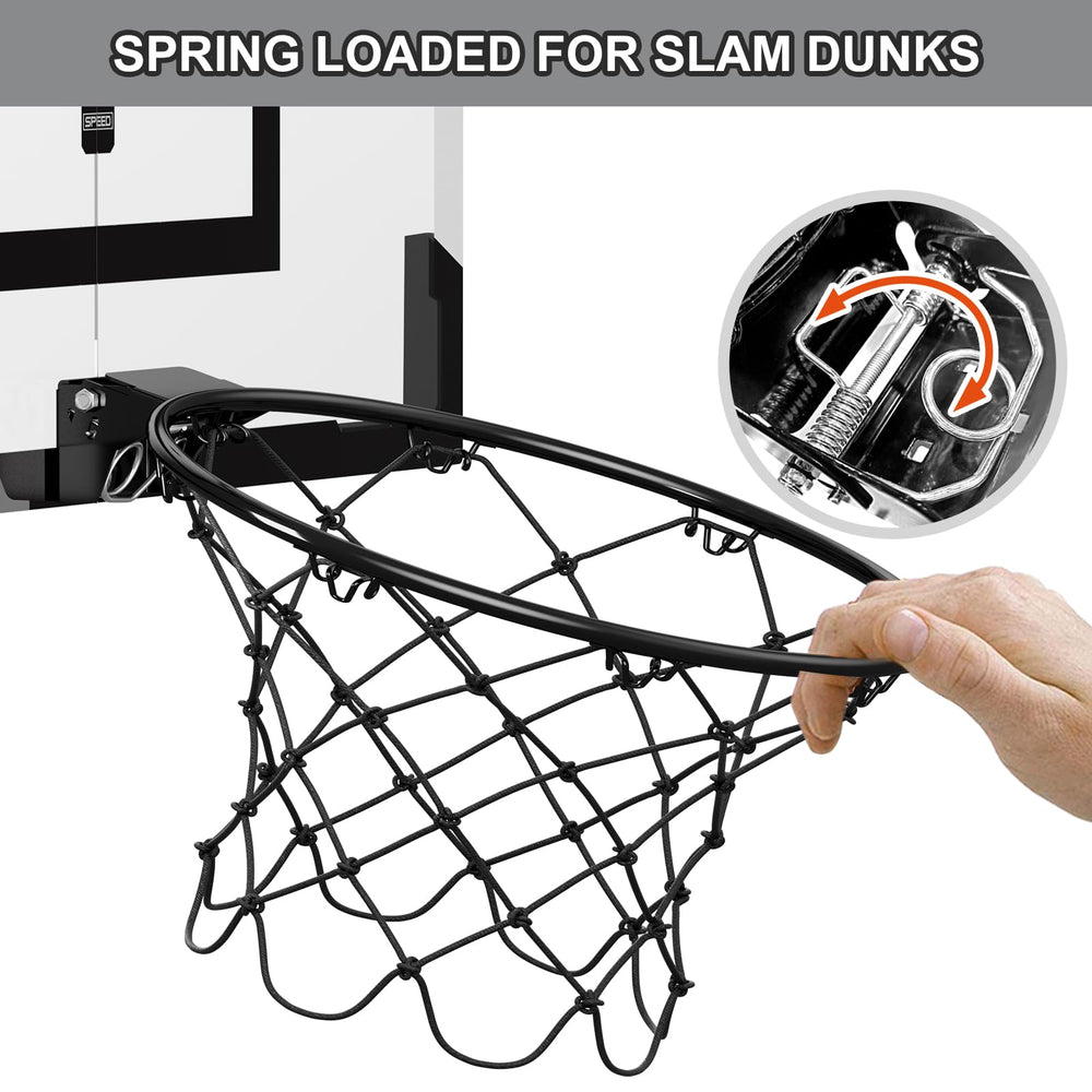 HYES reinforced steel rim withstands strong dunks for durable performance.