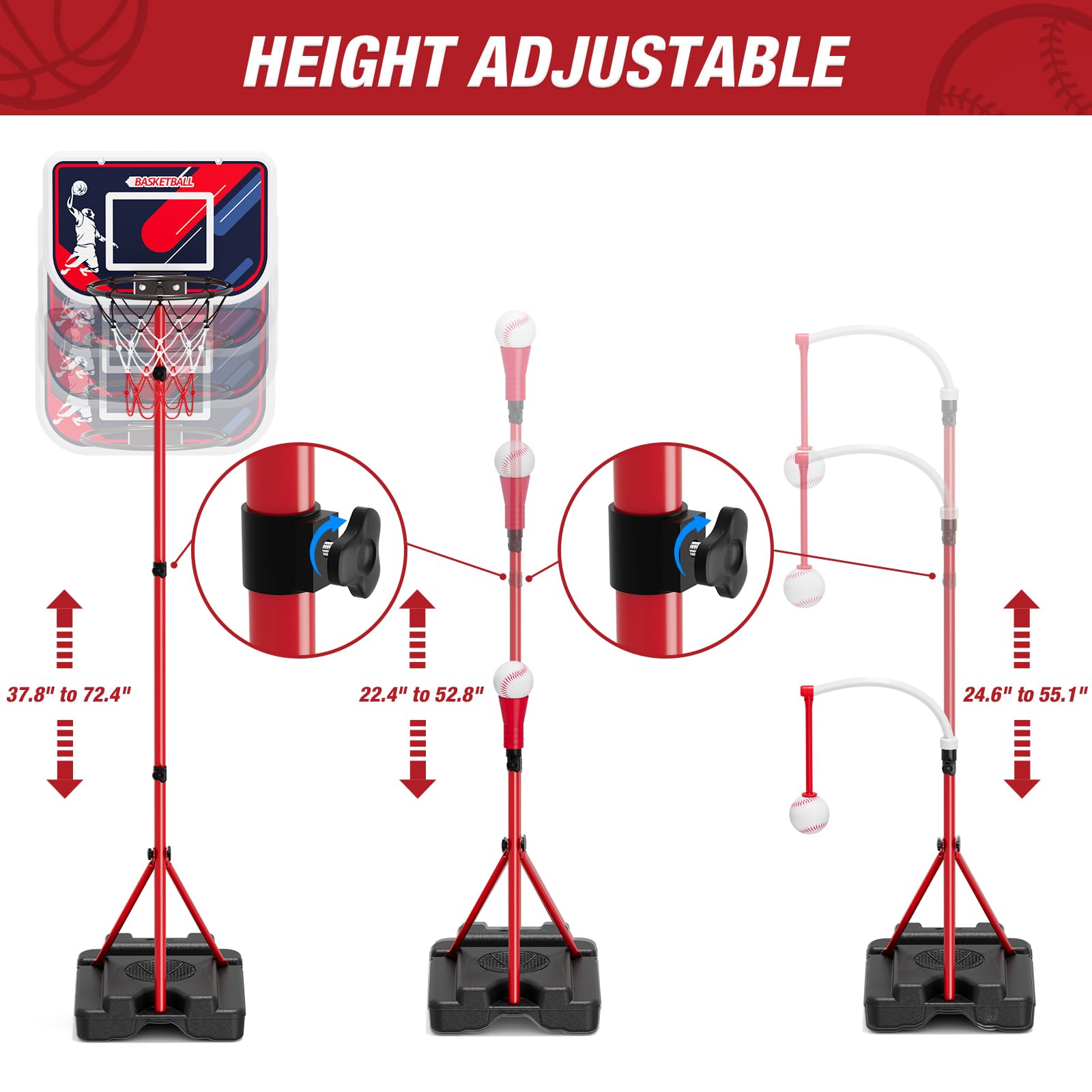 HYES T-ball stand ready with four baseballs for batting