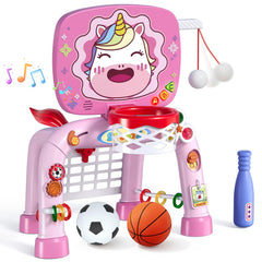 HYES toddler basketball hoop 3in1 encourages dunking and motor skill growth.