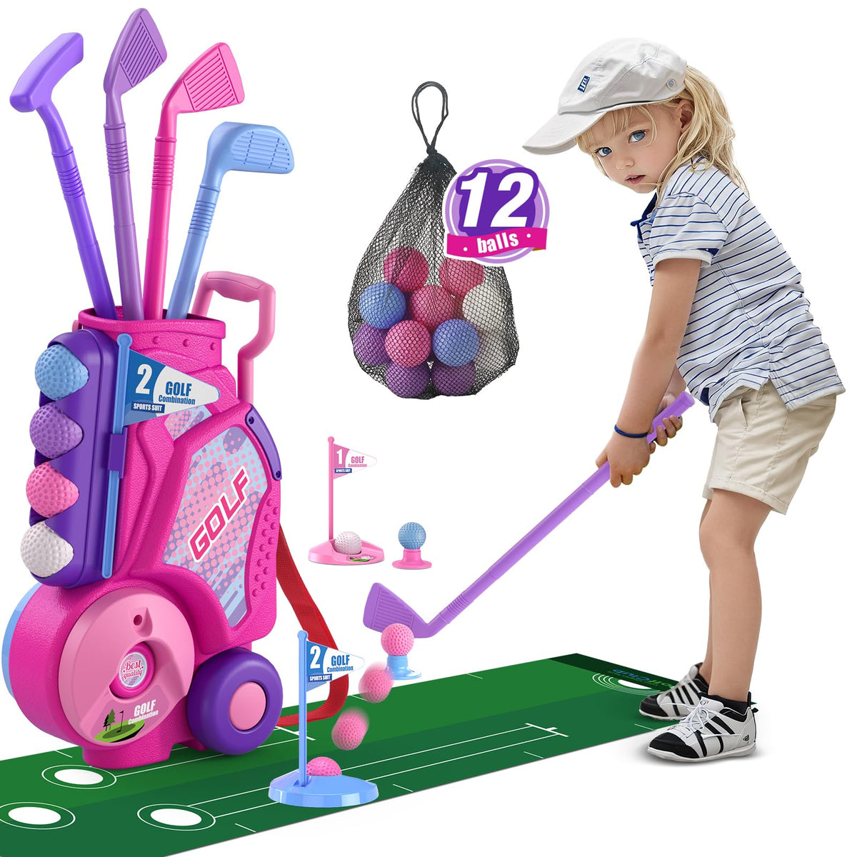 HYES Toddler Golf Set with 12 balls for safe, engaging playtime.