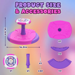 HYES Unicorn Sit and Spin usable on carpet and smooth floors for versatile play.