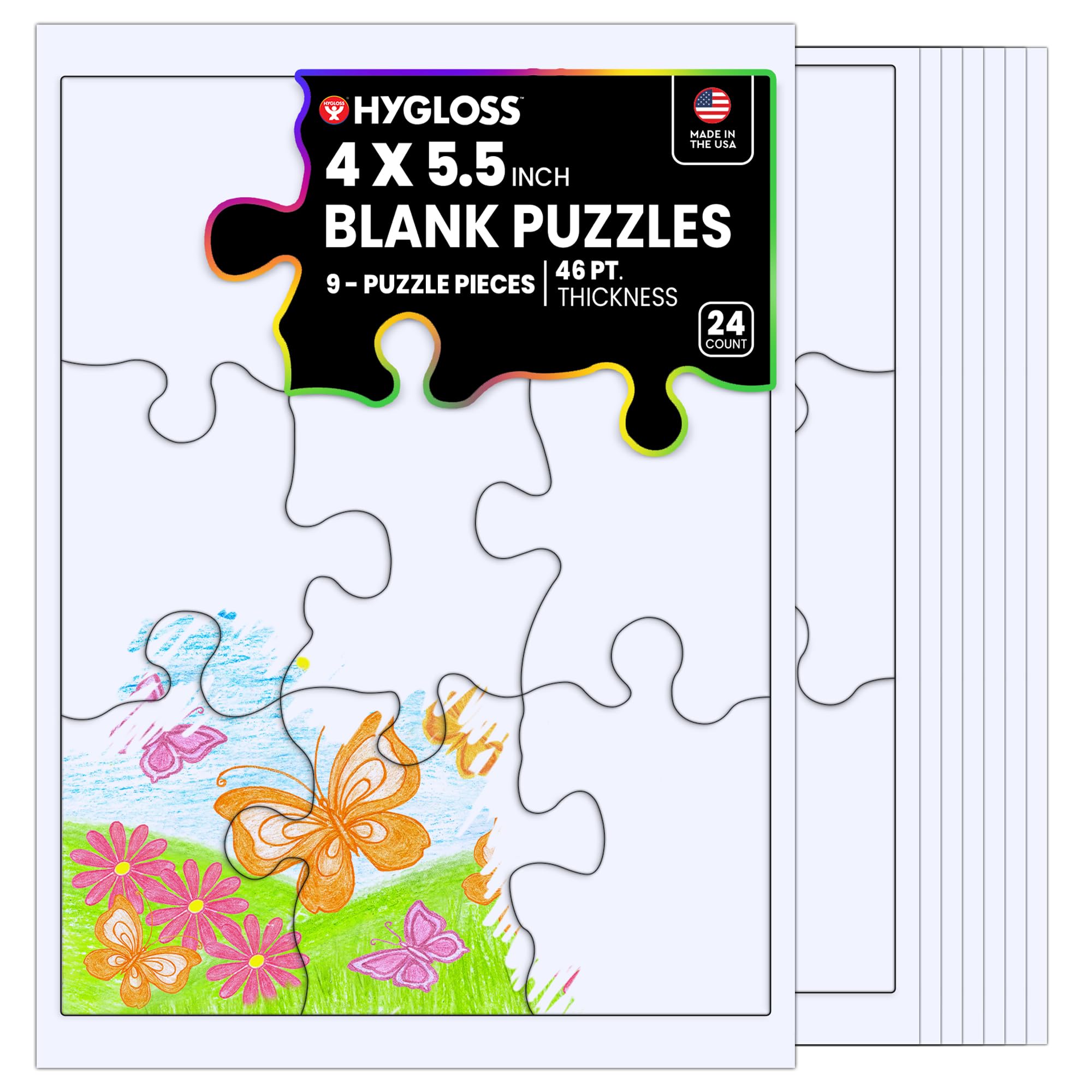 Hygloss 24 blank jigsaw puzzles ready for art on a 4 by 5.5 inch canvas