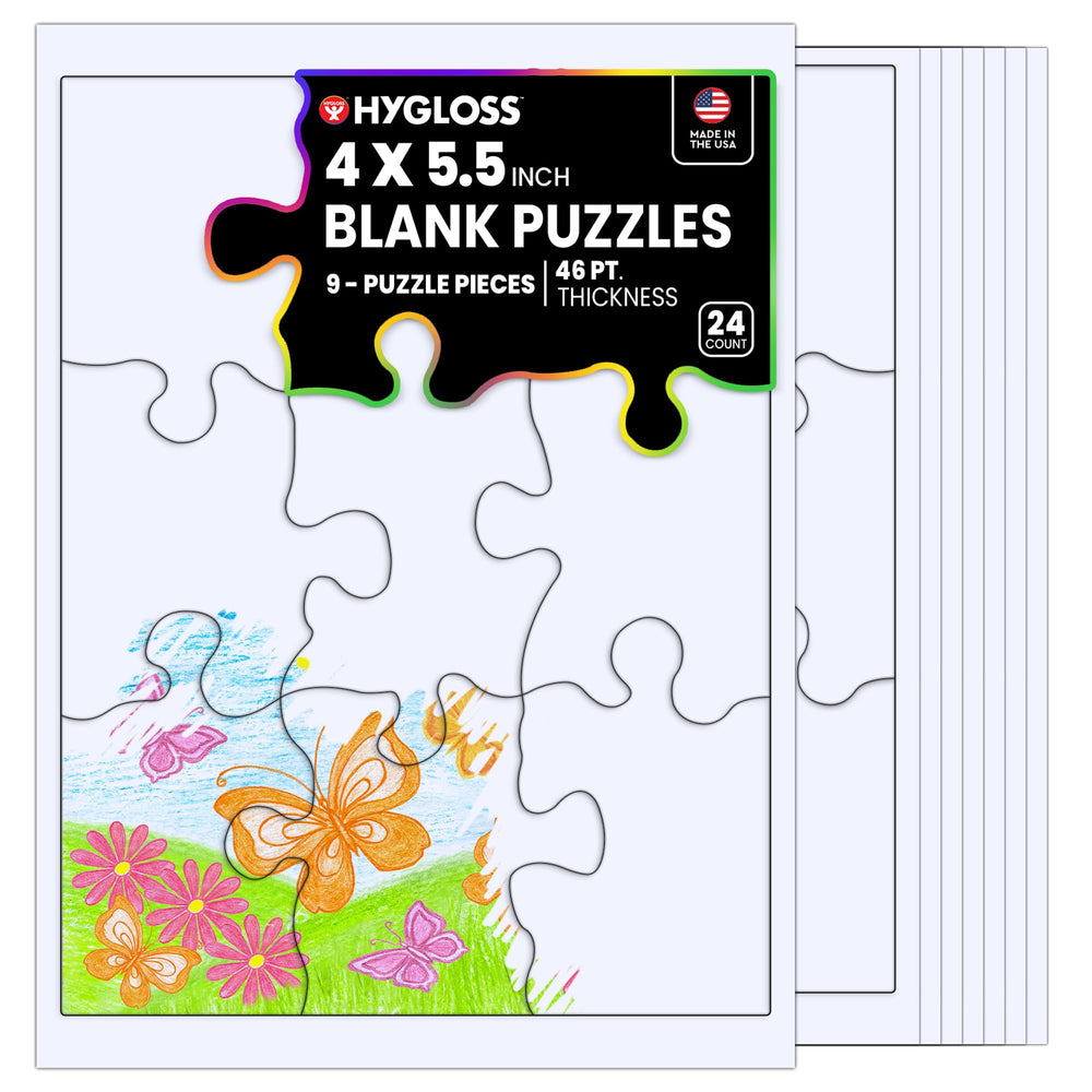 Hygloss 24 blank jigsaw puzzles ready for art on a 4 by 5.5 inch canvas