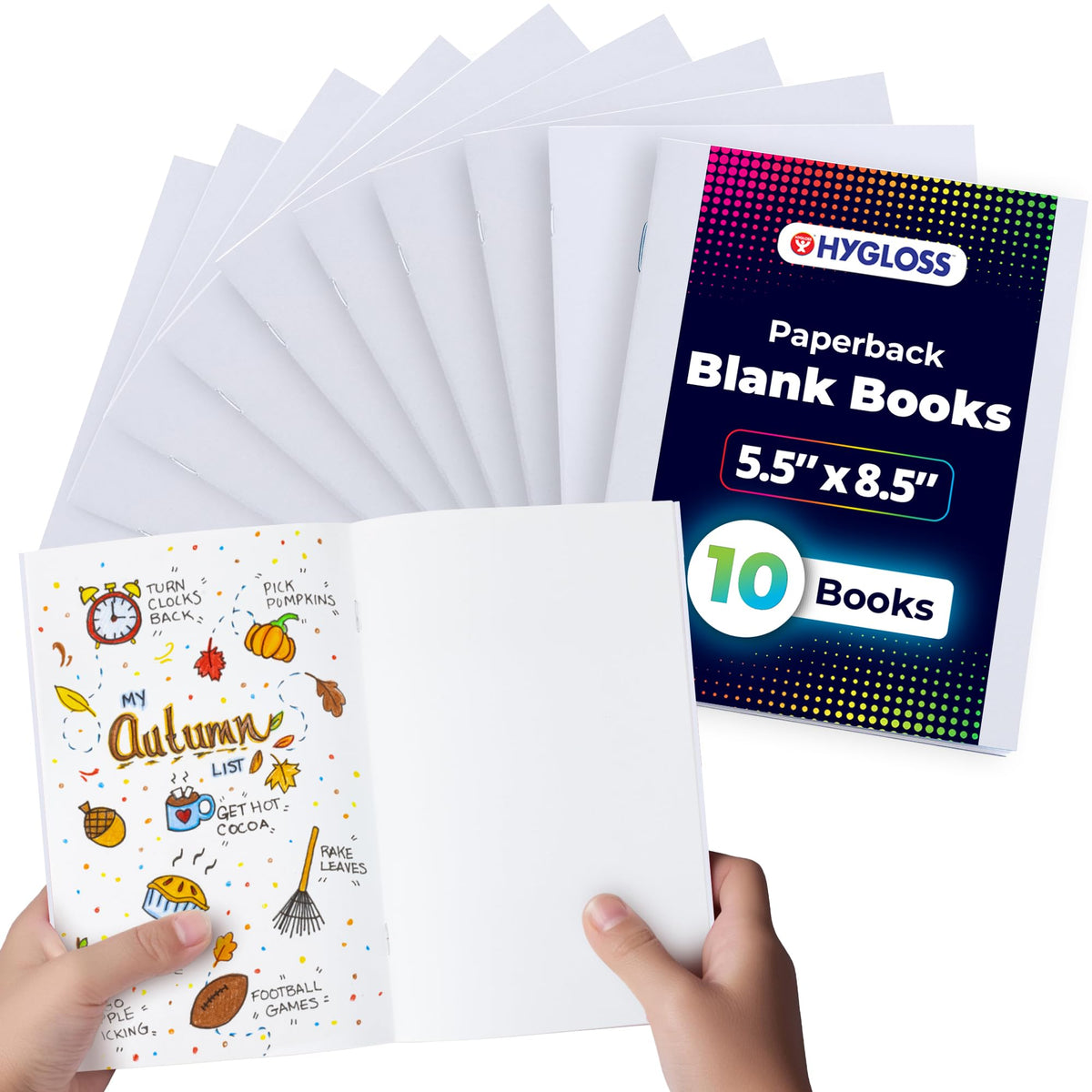 Hygloss white blank book cover ideal for journaling and storytelling.