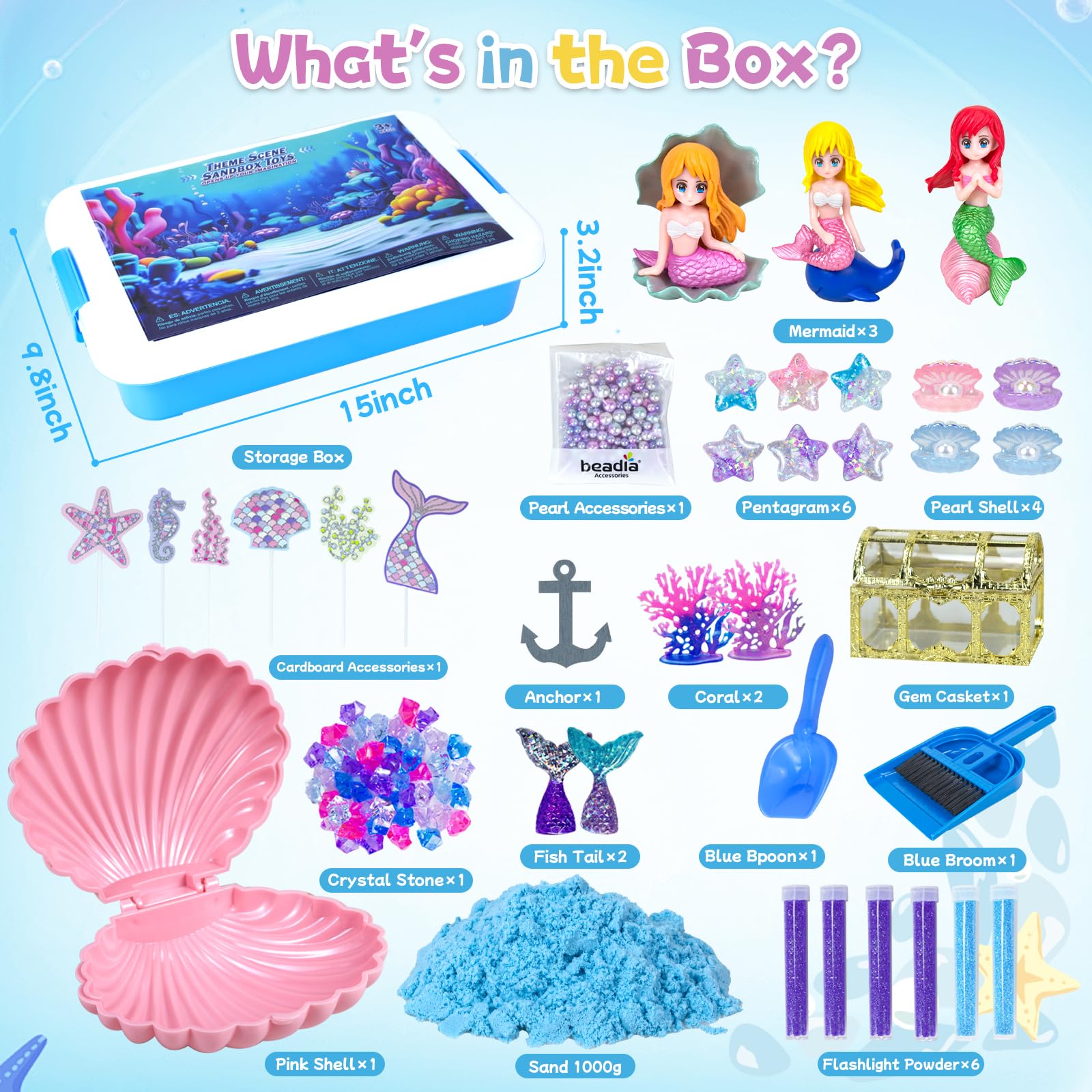 Hymaz Mermaid Sand Art Kit with 2.2lbs magic sand for tactile creativity.