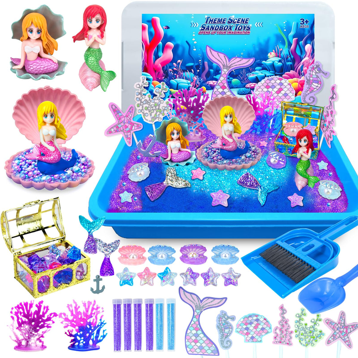 Hymaz Mermaid Sensory Bin with mermaid figures for imaginative sea-world play.