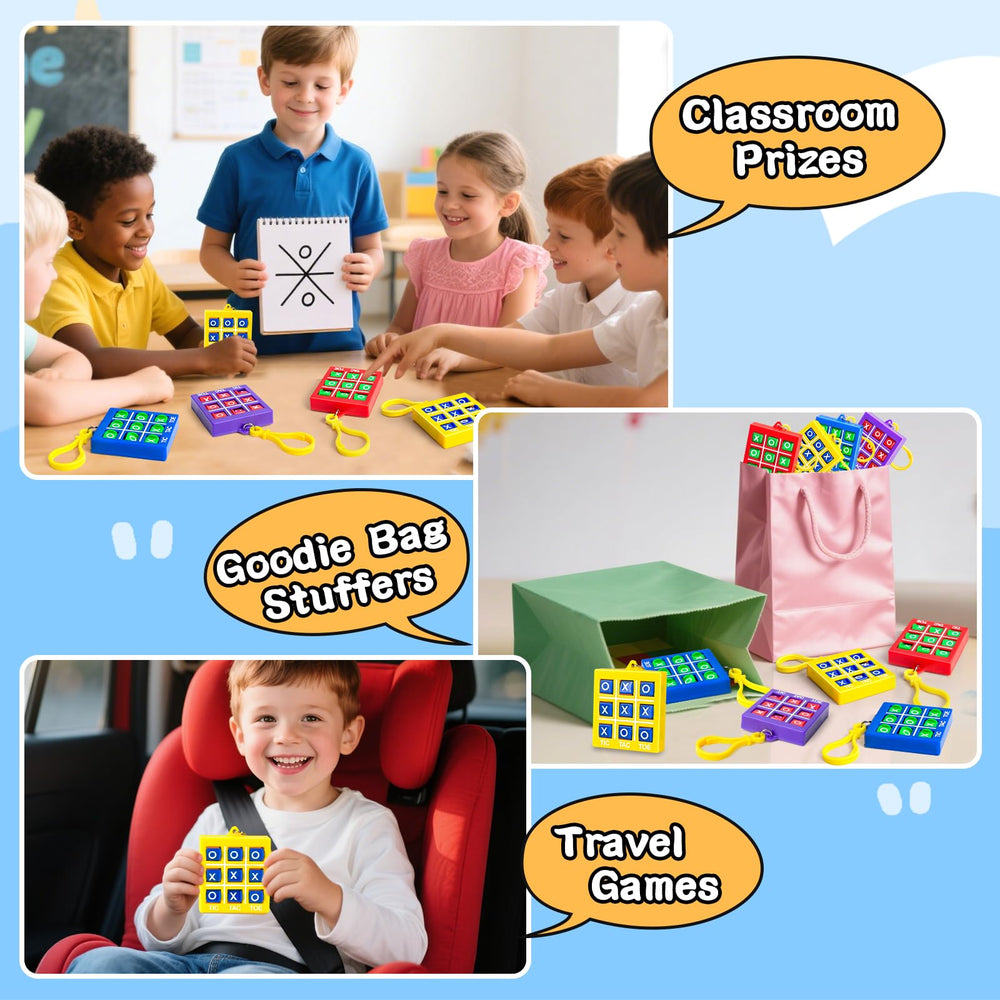 Hymaz tac tac toe keychain on bag for portable play.