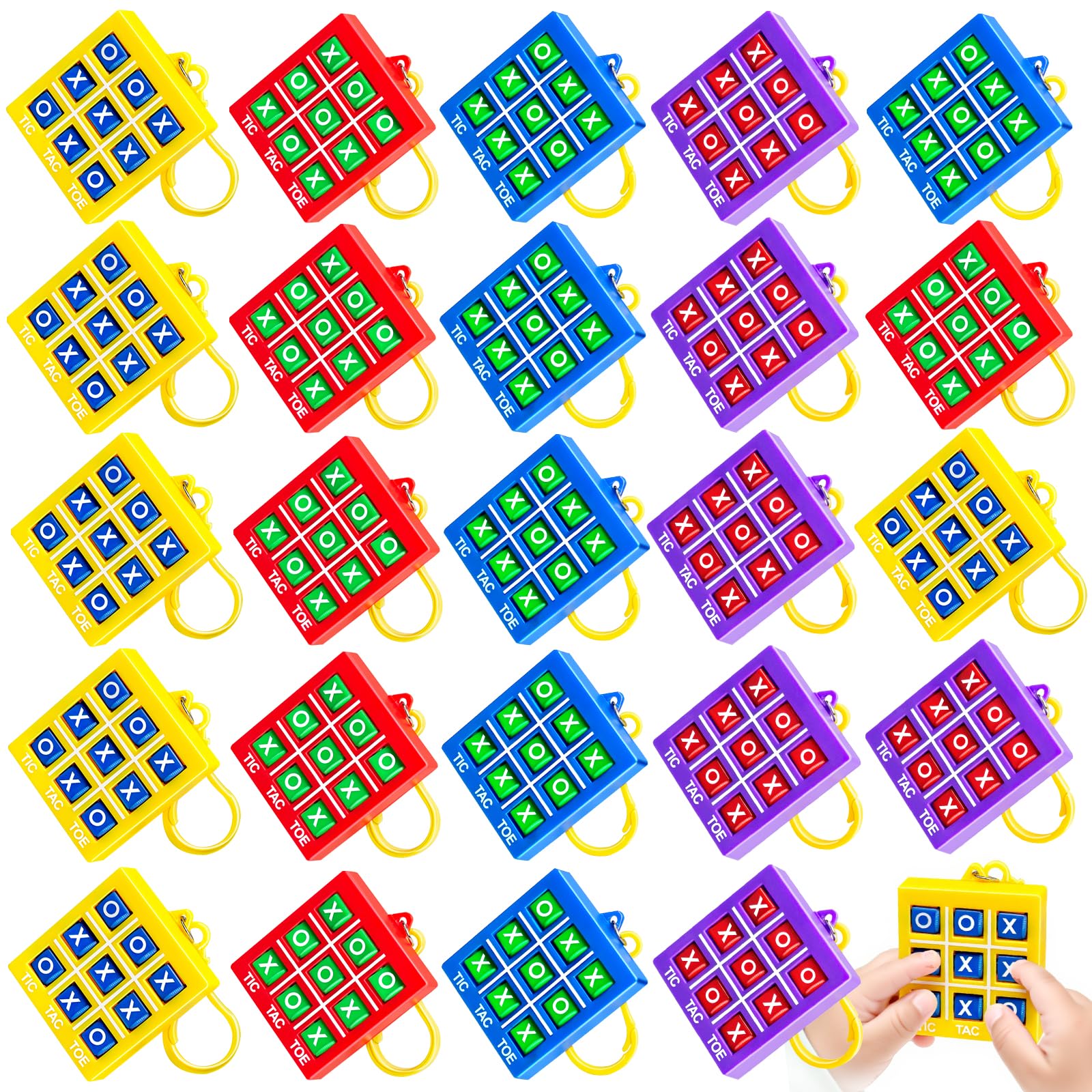 Hymaz valentines tac tac toe keychains in multicolor, perfect as party favors.