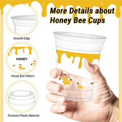 HYMENEX bee-themed party cups, clear design ideal for juice and water