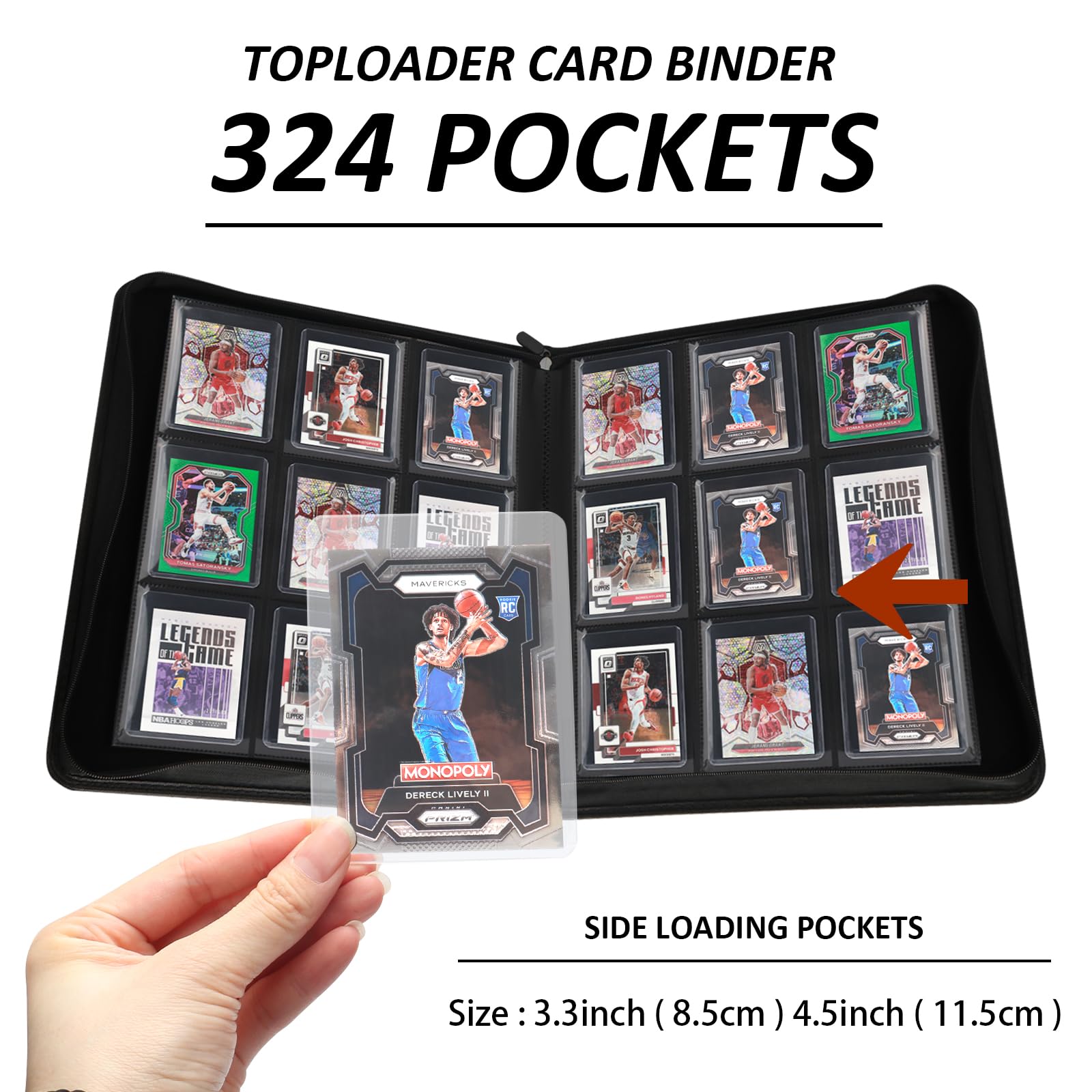 Zipper enclosure safeguards cards during transport and storage.