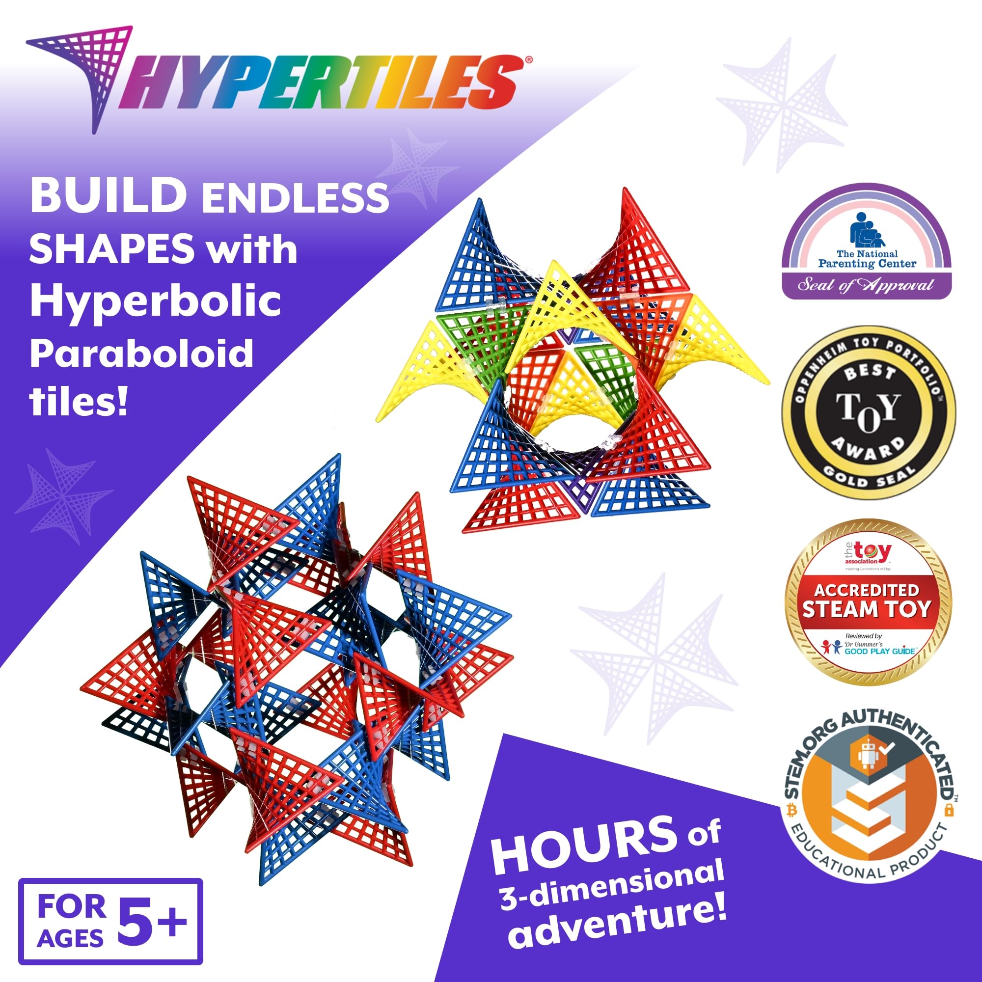 Hypertile HyperTiles connectors enable stable, flexible assemblies to model dynamic shapes.