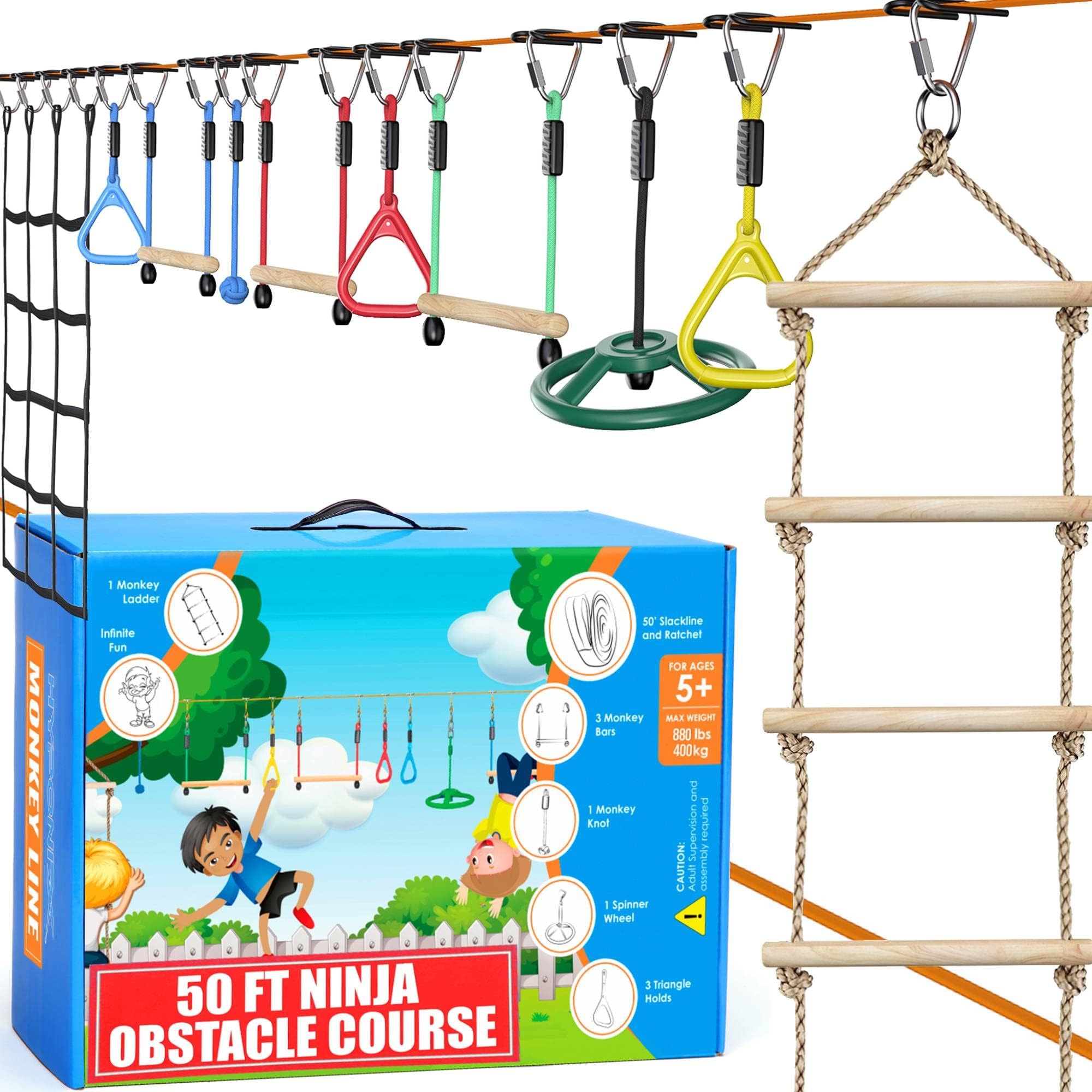 Hyponix Sporting Ninja obstacle backyard setup promotes balance training for active kids.