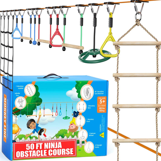 Hyponix Sporting Ninja obstacle backyard setup promotes balance training for active kids.
