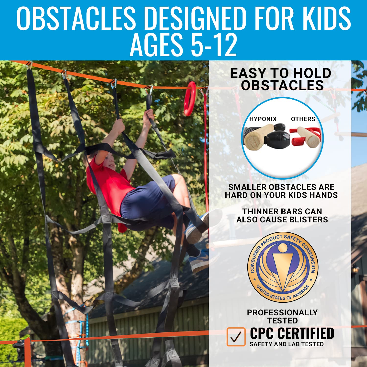 Hyponix Ninja obstacle monkey bars for swinging and confidence outdoors.