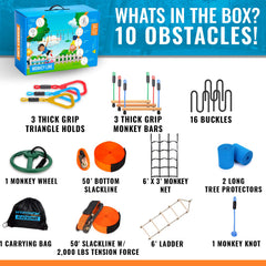 Hyponix Sporting Ninja obstacle weatherproof-construction resists sun and rain for year-round play.