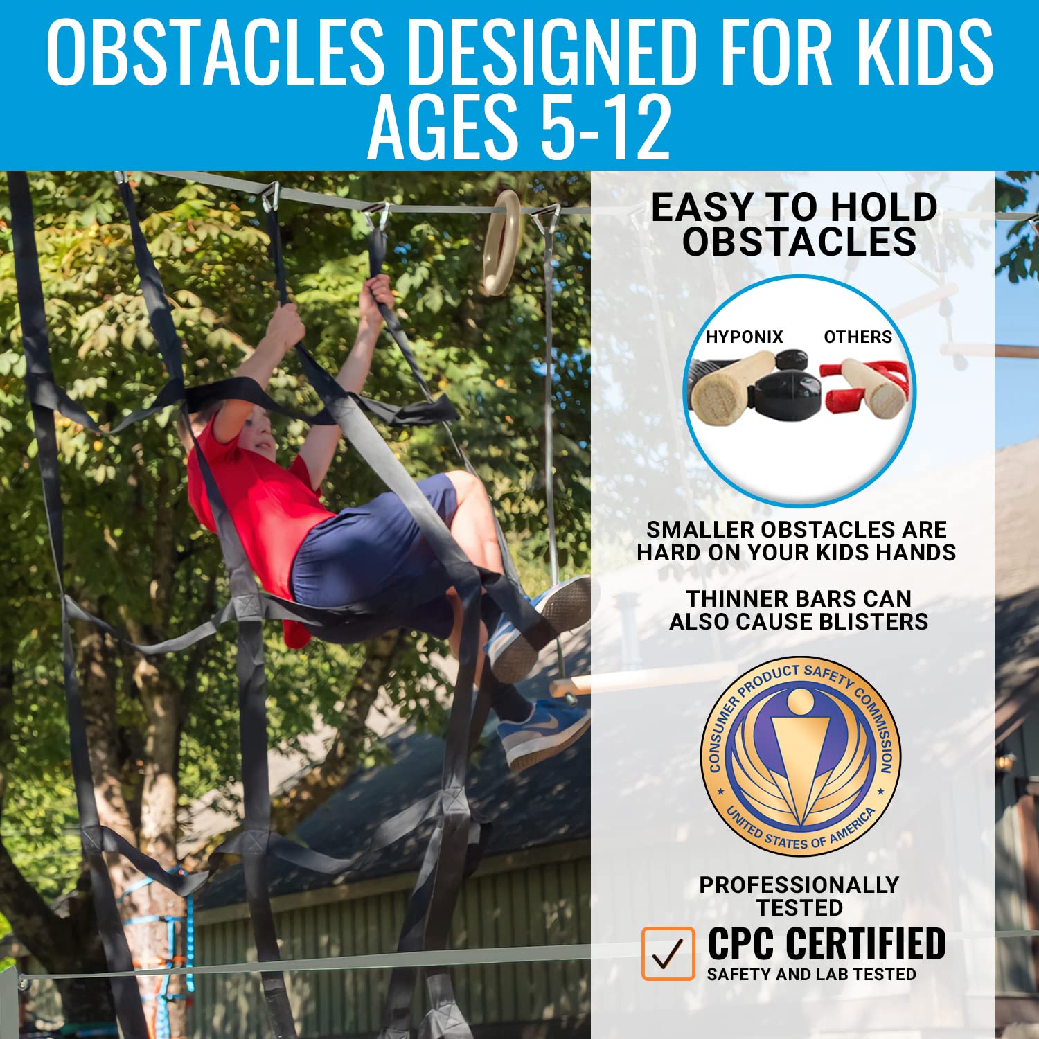 Hyponix Sporting rings as part of the ninja obstacle course.