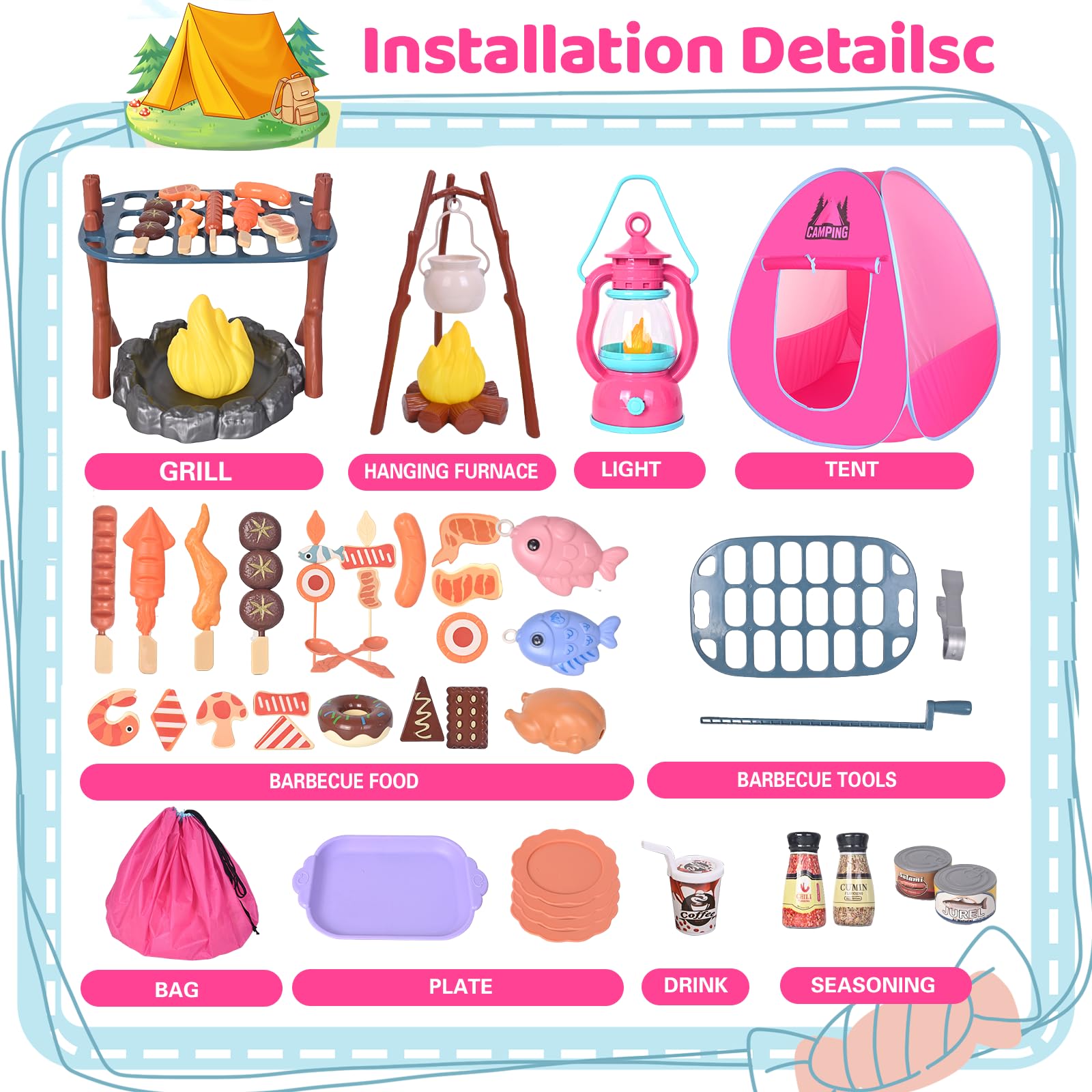 hyrenee kids camping set lantern highlight for realistic ambiance during playtime