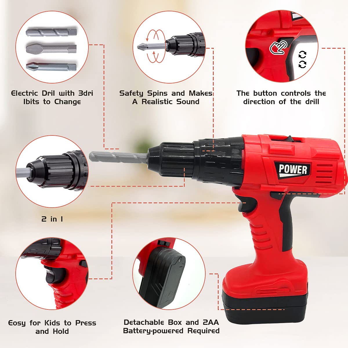 HYRENEE Kids Tool Set interchangeable bits enable versatile pretend repairs