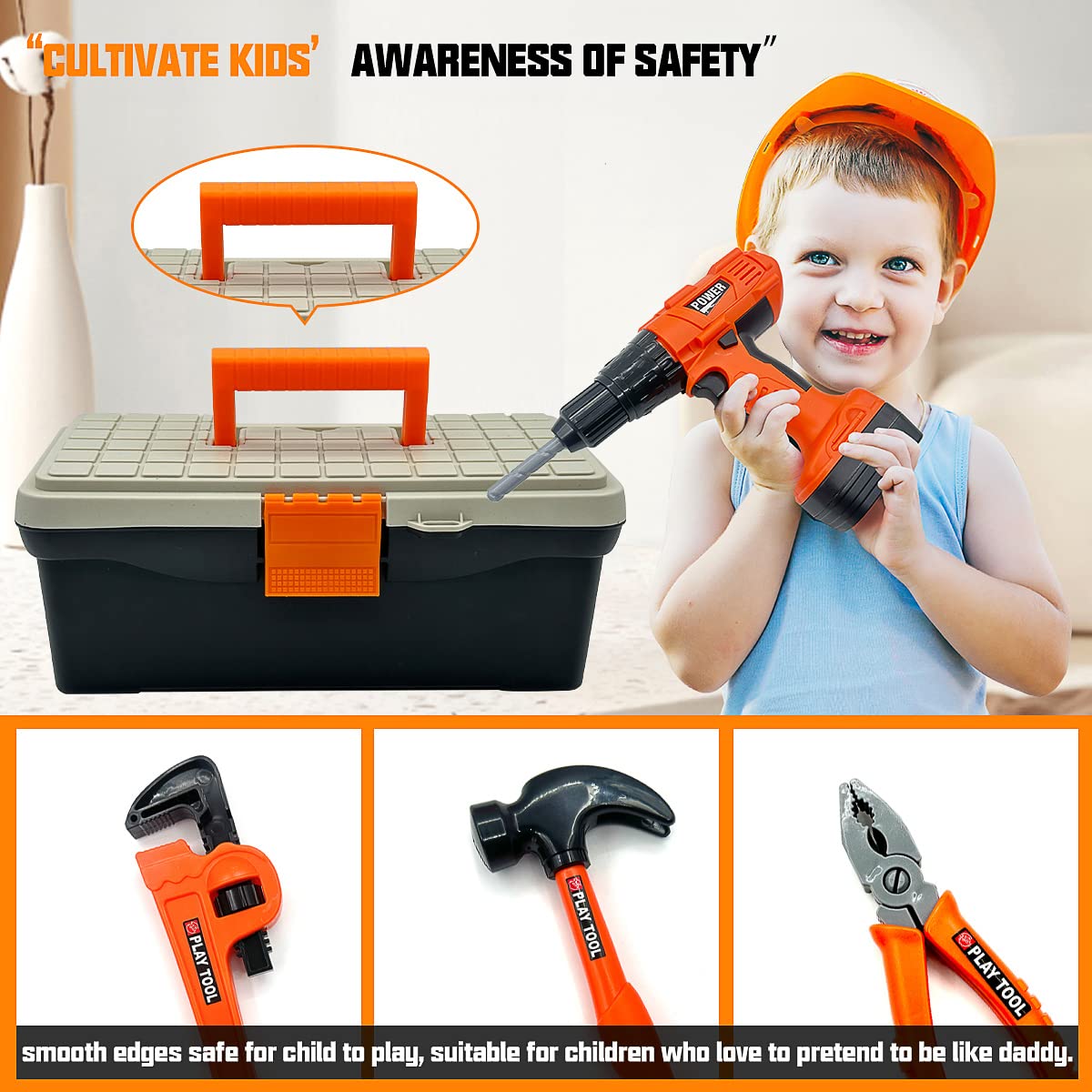 HYRENEE Kids Tool Set uses safe ABS plastic with rounded edges for kid-friendly durability