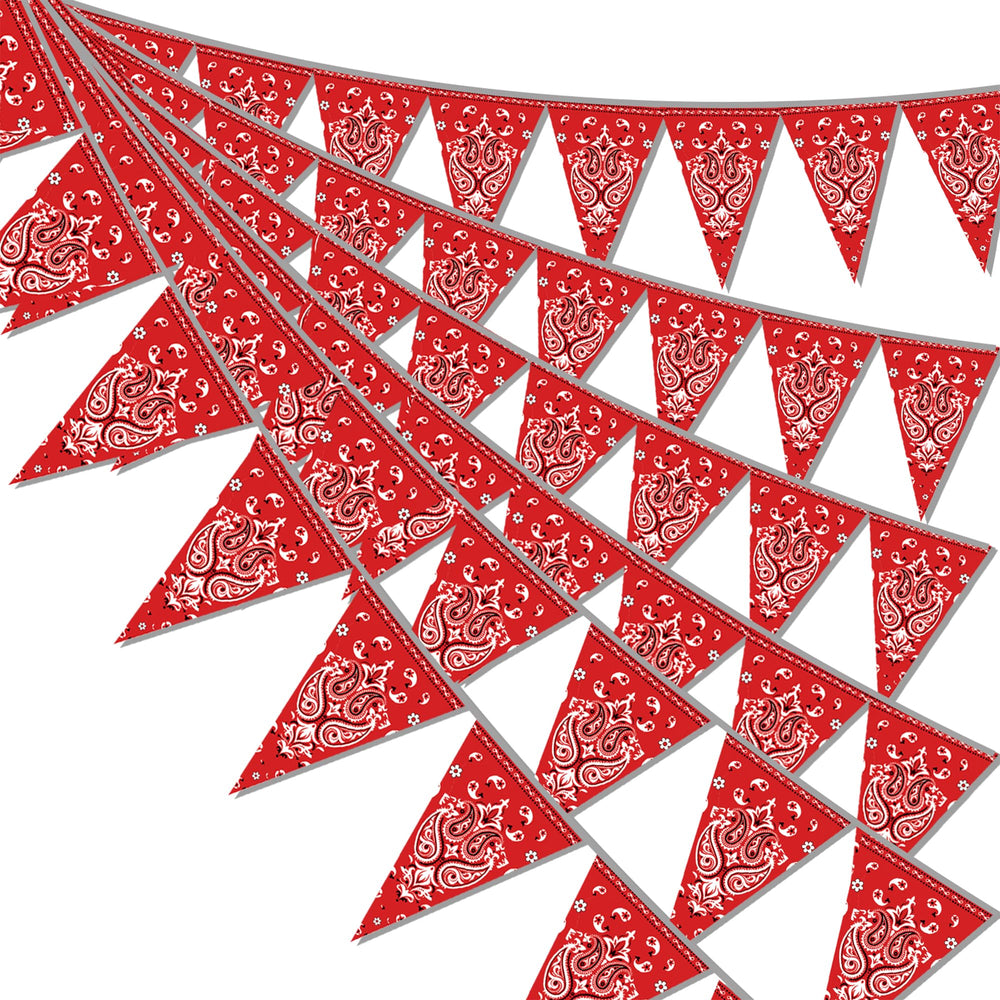Hysilla Western banner pennant strip with 49 feet of festive flags for easy party decor.
