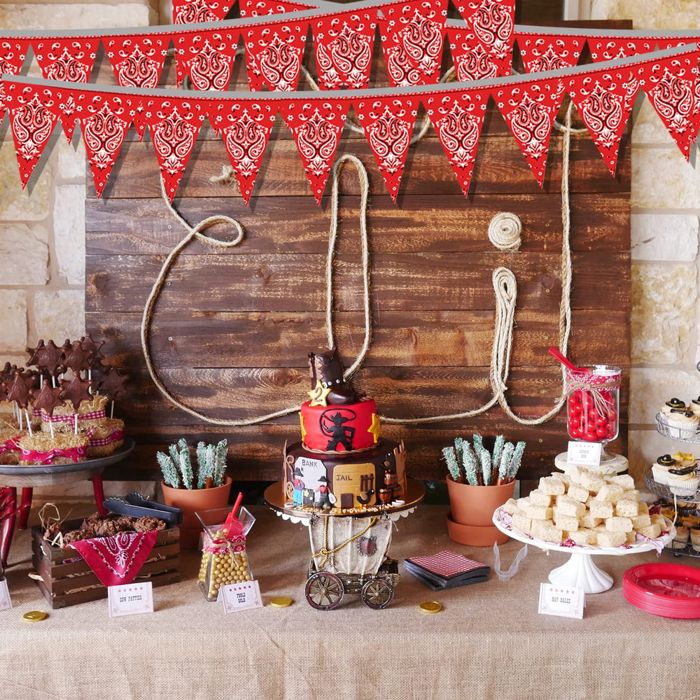 Hysilla Western banner prestrung design makes hanging quick and mess-free.