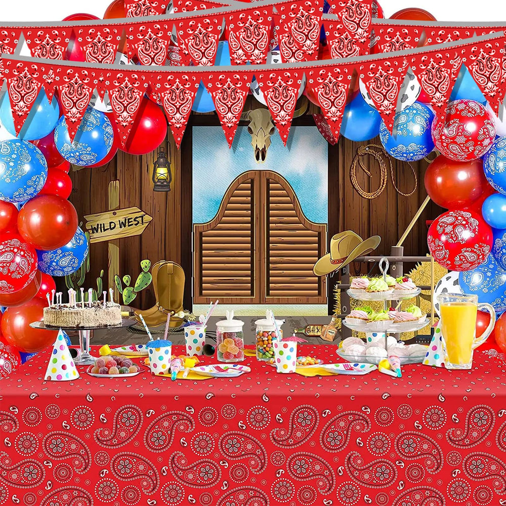 Hysilla Western banner packaging offers reusable, storage-friendly party decor.
