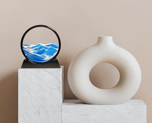 HYUGF moving sand art blue ocean scene with glass frame, adds tranquil visual interest.