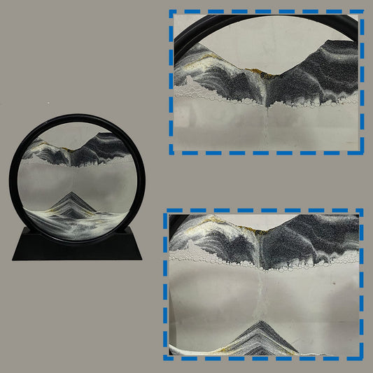 HYUGF moving sand art picture round glass frame highlights vivid layers for elegant display.