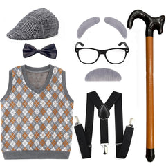 Hyullzl grandpa vest in orange provides authentic top layer for playful age illusion