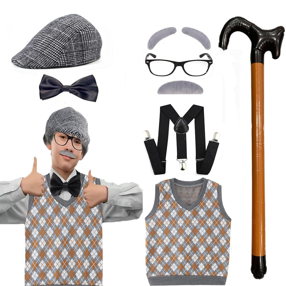 Hyullzl Old Man Costume hat in orange for quick grandpa look at school events
