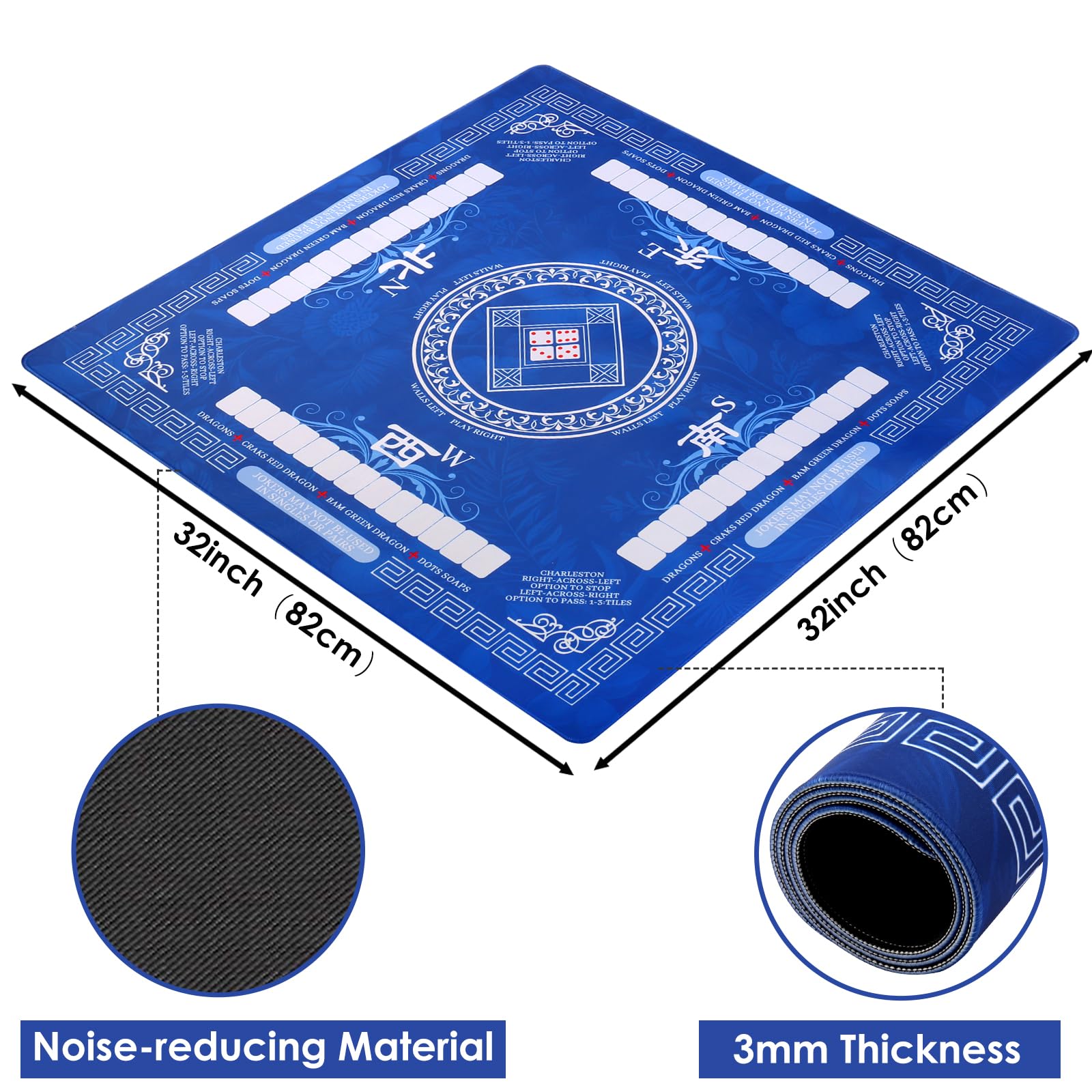 HYXFJITS Mahjong Mat blue close-up texture showing durable rubber.