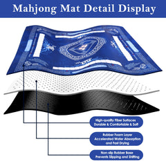HYXFJITS Mahjong Mat blue folded neatly in carrying bag for easy storage.