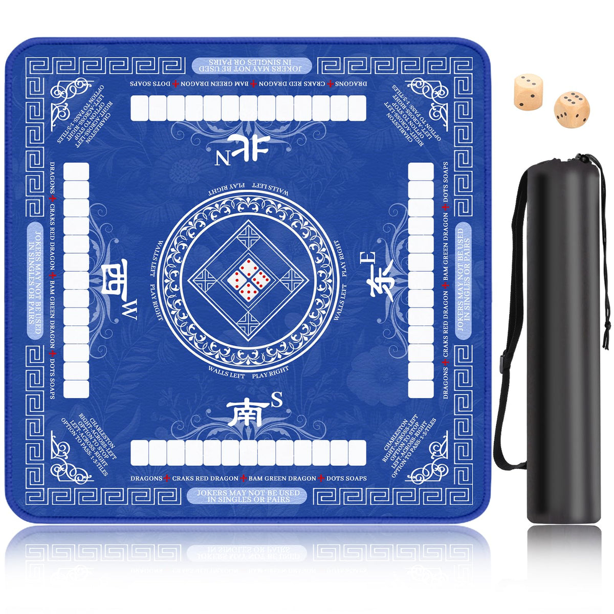 HYXFJITS Mahjong Mat blue top view showing a generous 32.4-inch playing area.