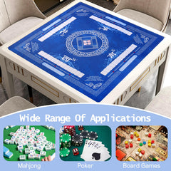 HYXFJITS Mahjong Mat blue travel-ready with carrying bag.